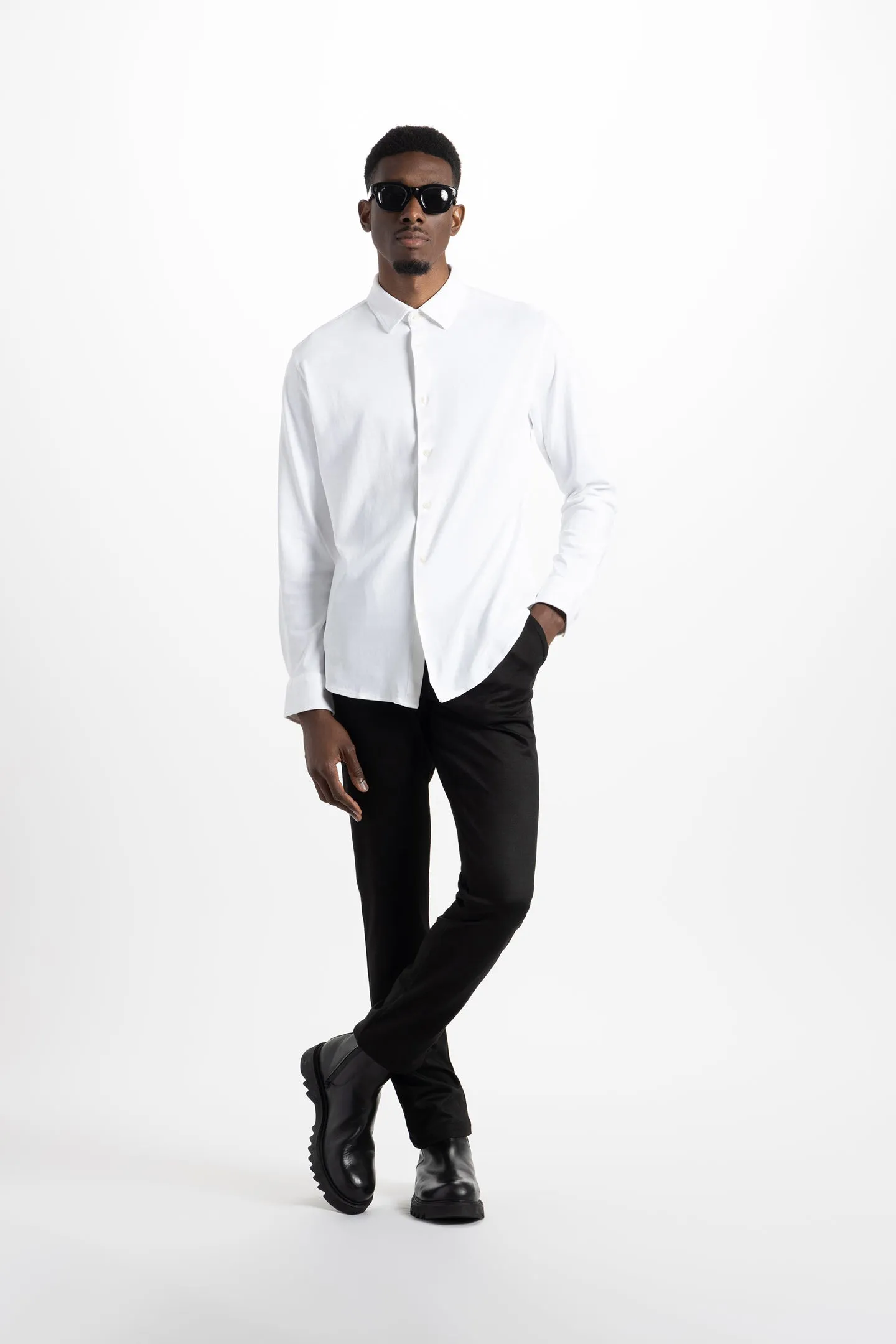 Soft Cloth Point Collar Shirt in Luxe Interlock - White