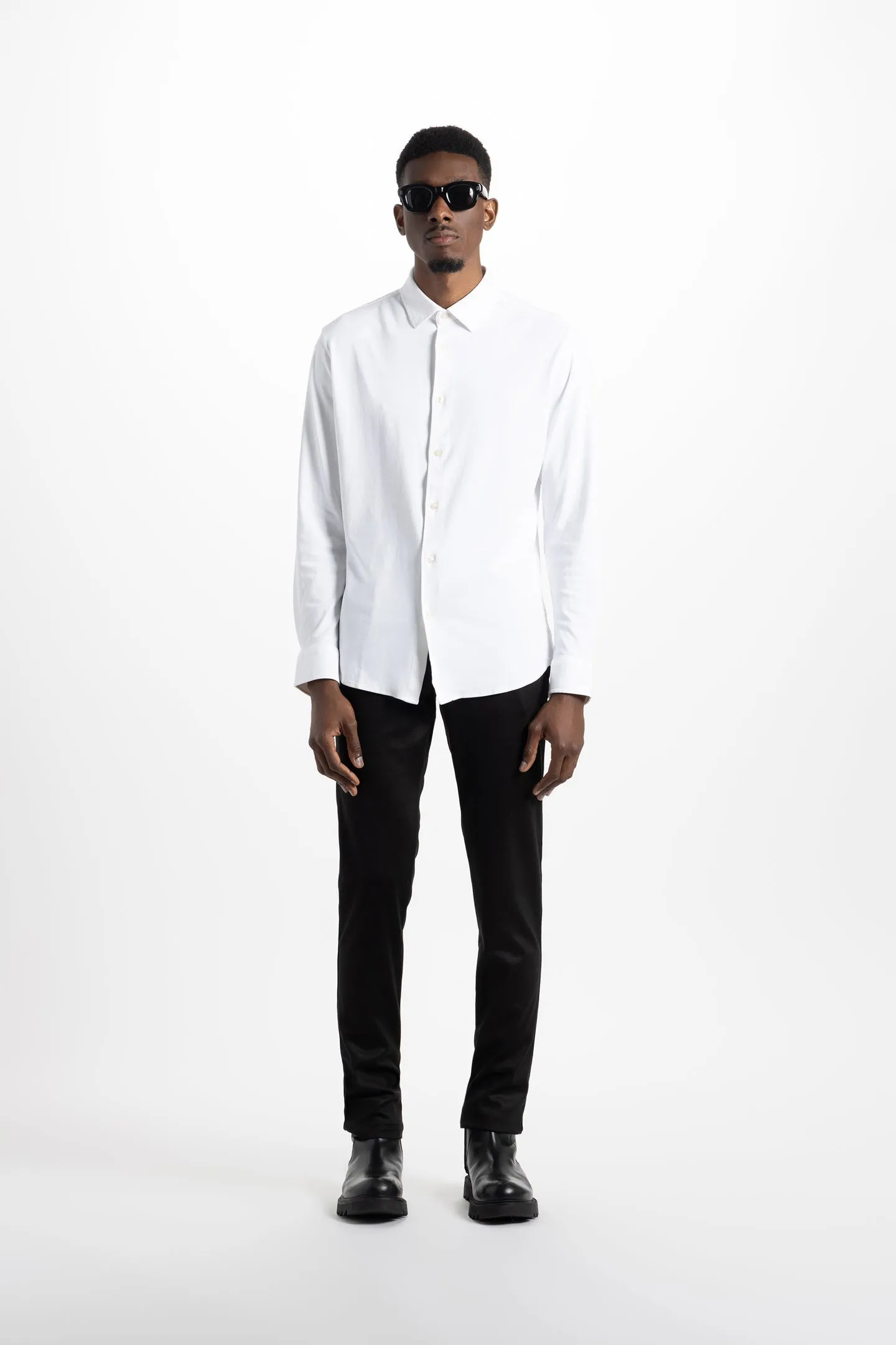 Soft Cloth Point Collar Shirt in Luxe Interlock - White