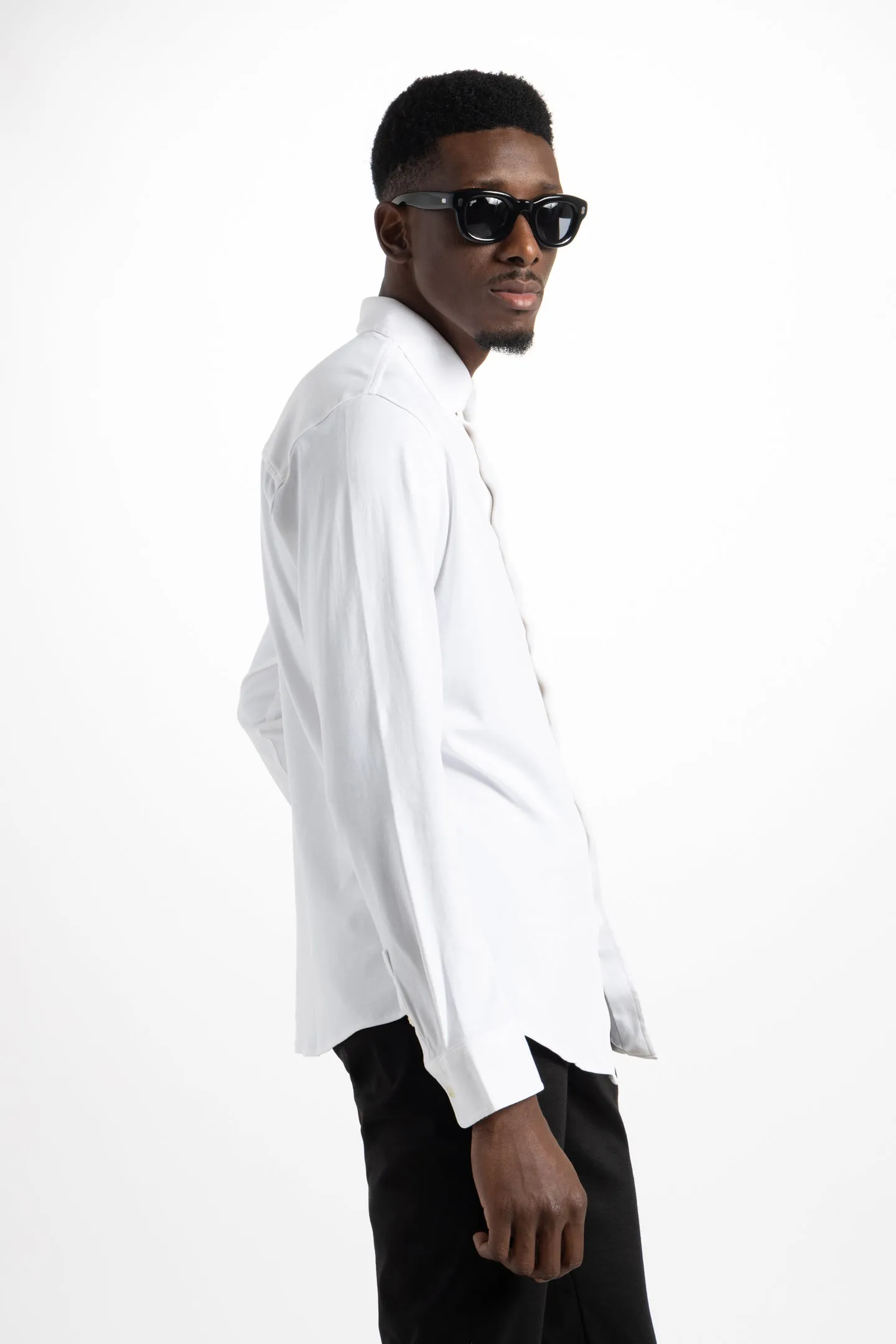 Soft Cloth Point Collar Shirt in Luxe Interlock - White