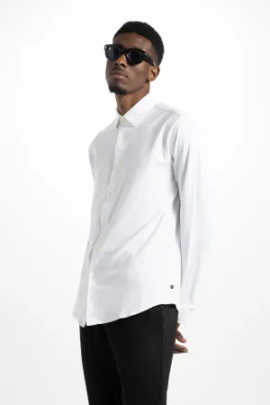 Soft Cloth Point Collar Shirt in Luxe Interlock - White