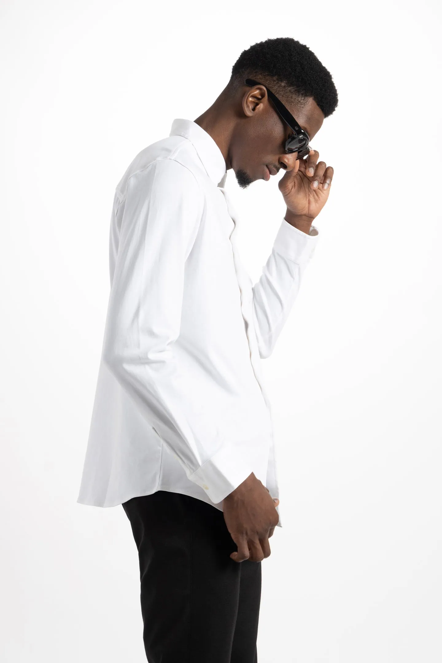Soft Cloth Point Collar Shirt in Luxe Interlock - White