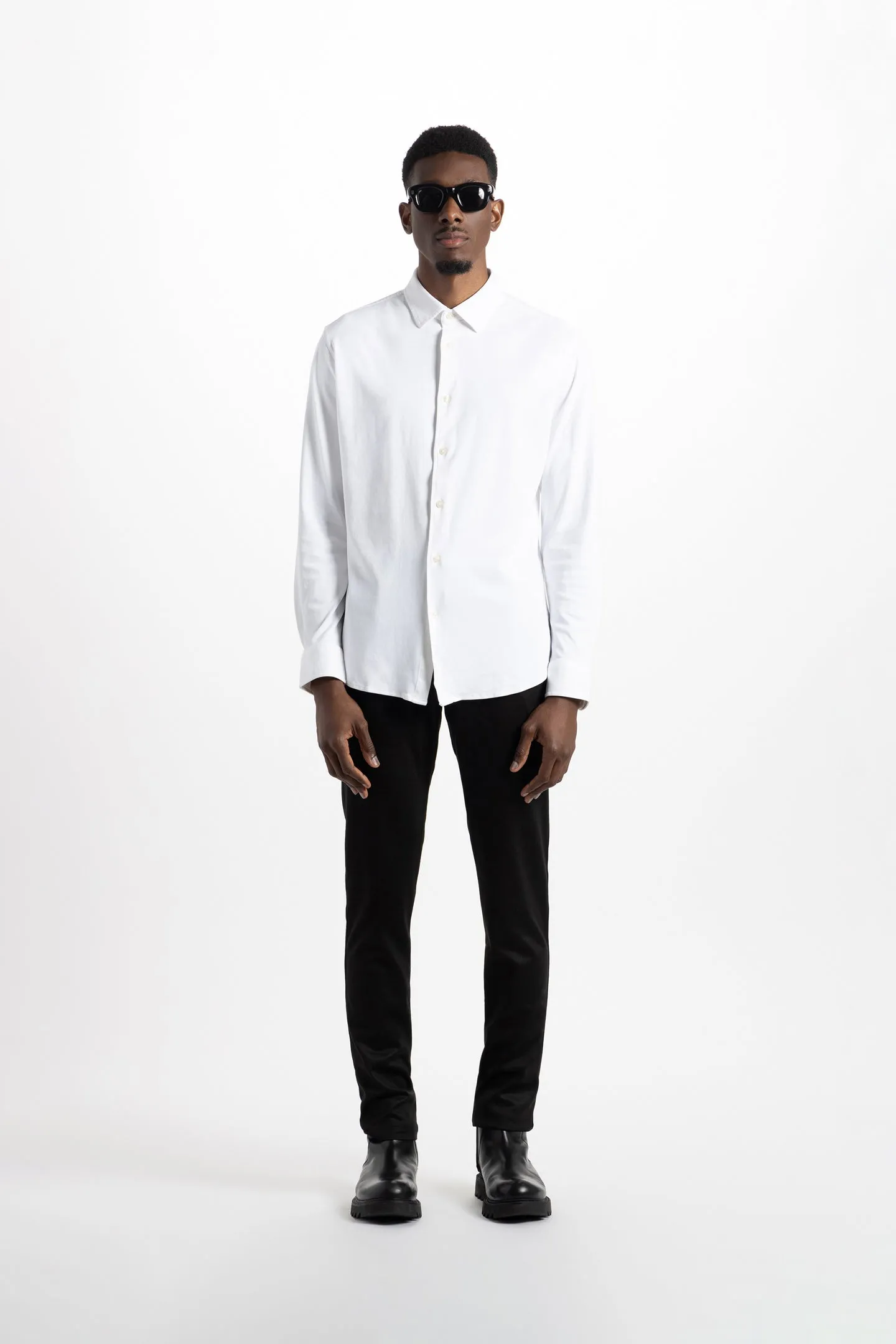 Soft Cloth Point Collar Shirt in Luxe Interlock - White