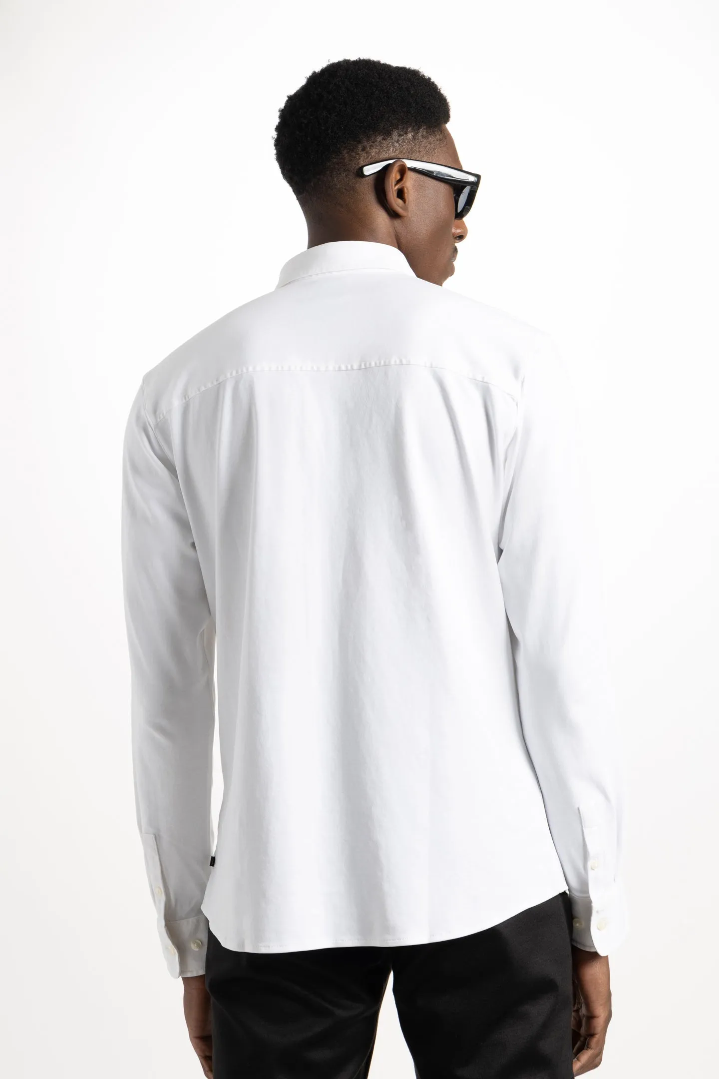 Soft Cloth Point Collar Shirt in Luxe Interlock - White