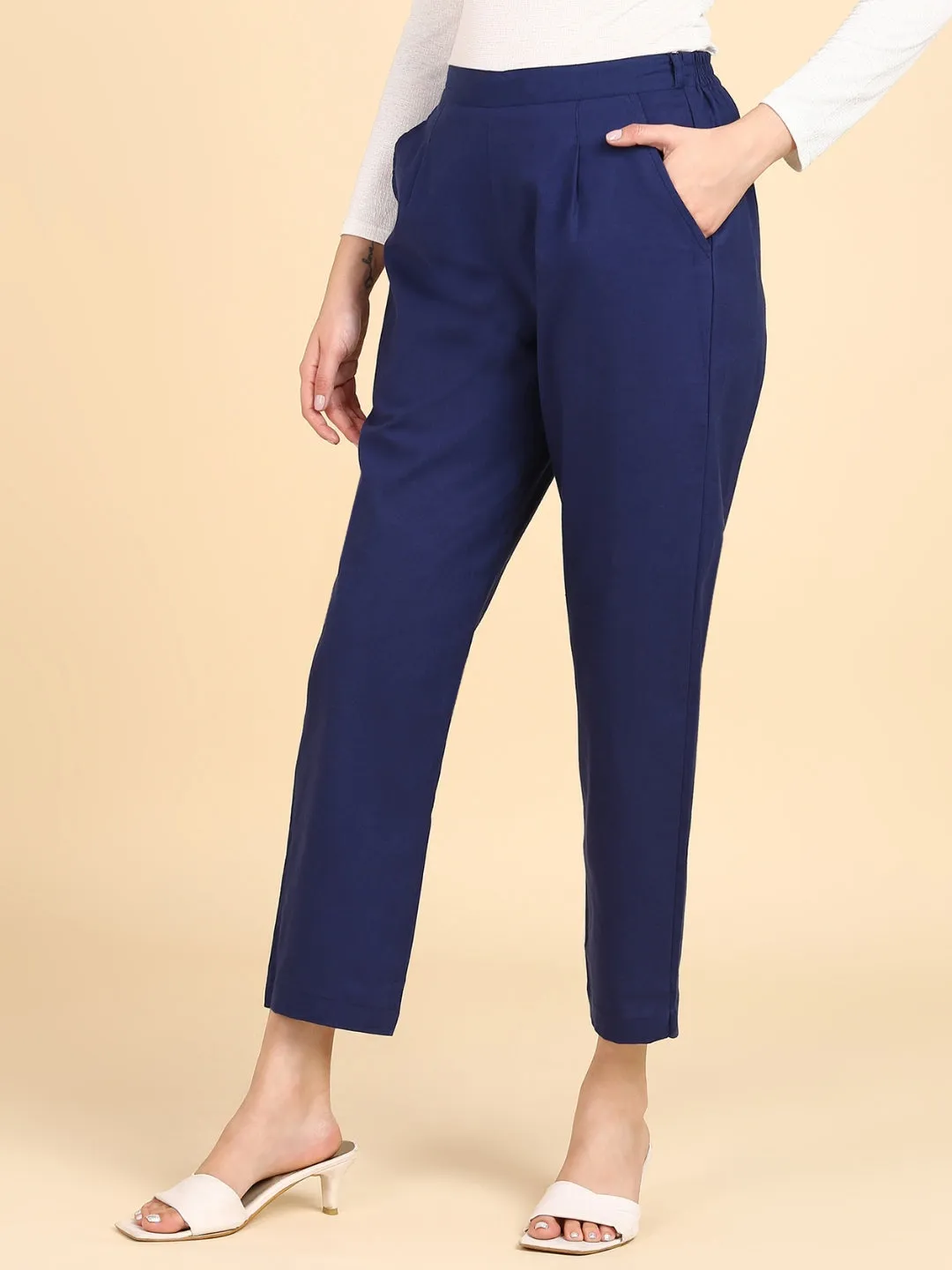 Soft Cotton Solid Color Pant - Blue