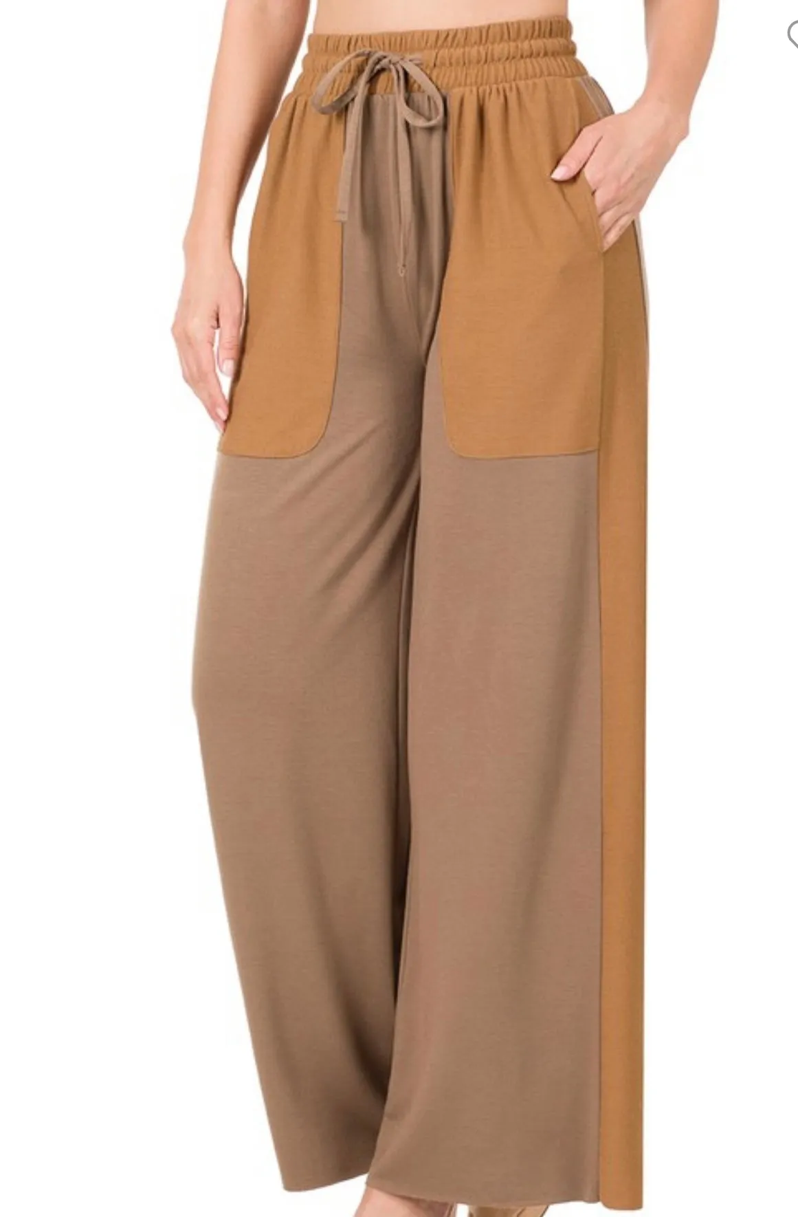 SOFT FRENCH TERRY TWO TONE WIDE LEG PANTS