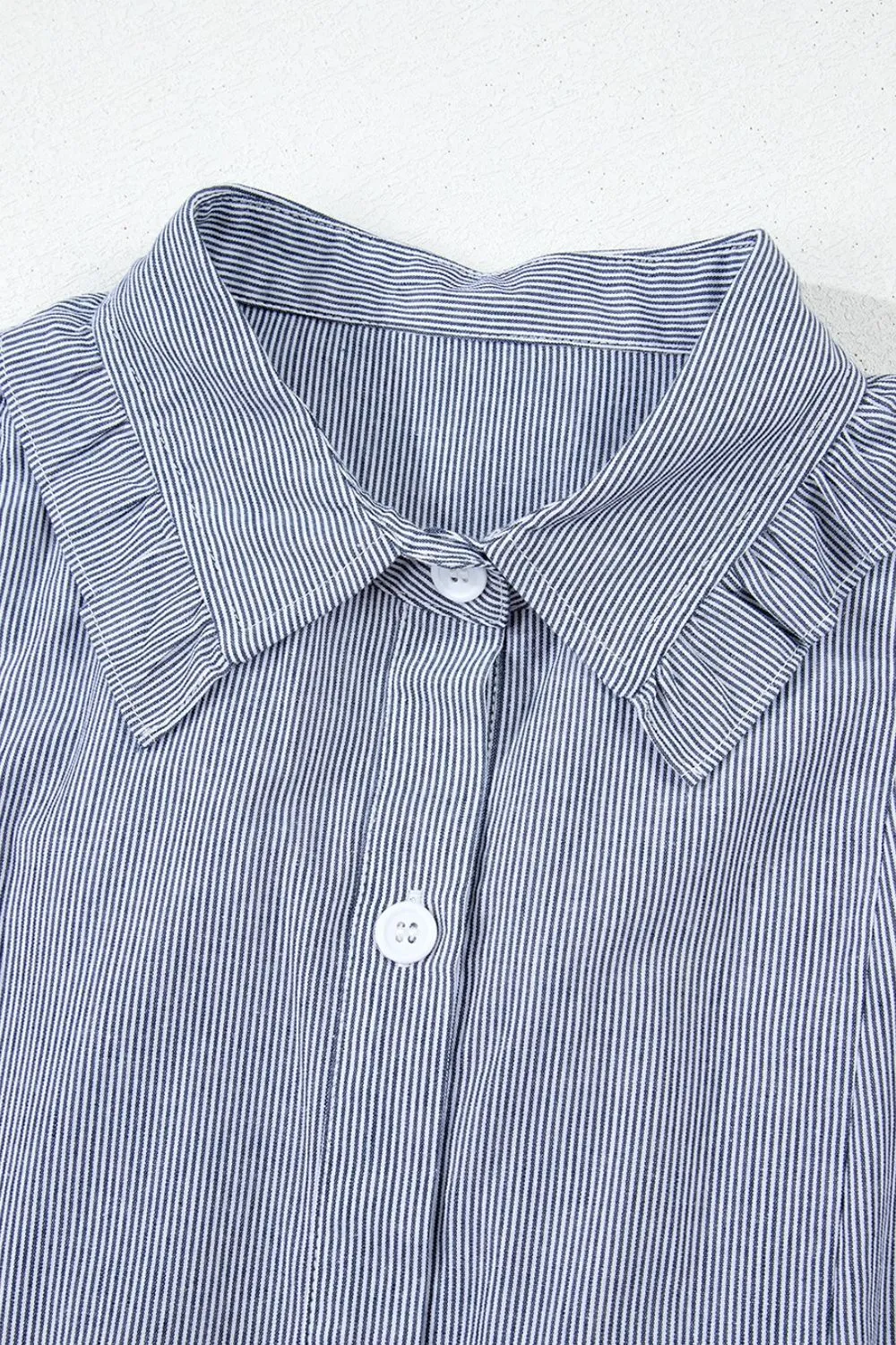 Stripe Frilled Ruffled Cap Sleeve Button Up Mini Dress