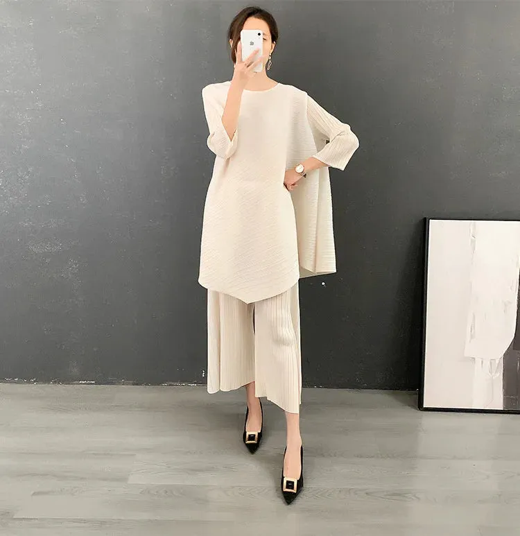 Stylish Petite 2-Piece Pleated Trousers Set