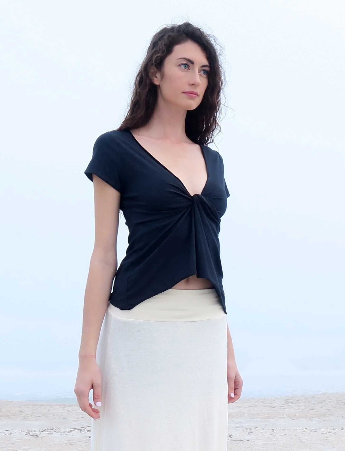 Twist Collar Babydoll Cropped Shirt