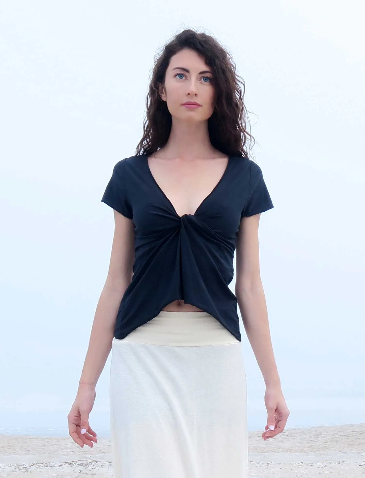 Twist Collar Babydoll Cropped Shirt