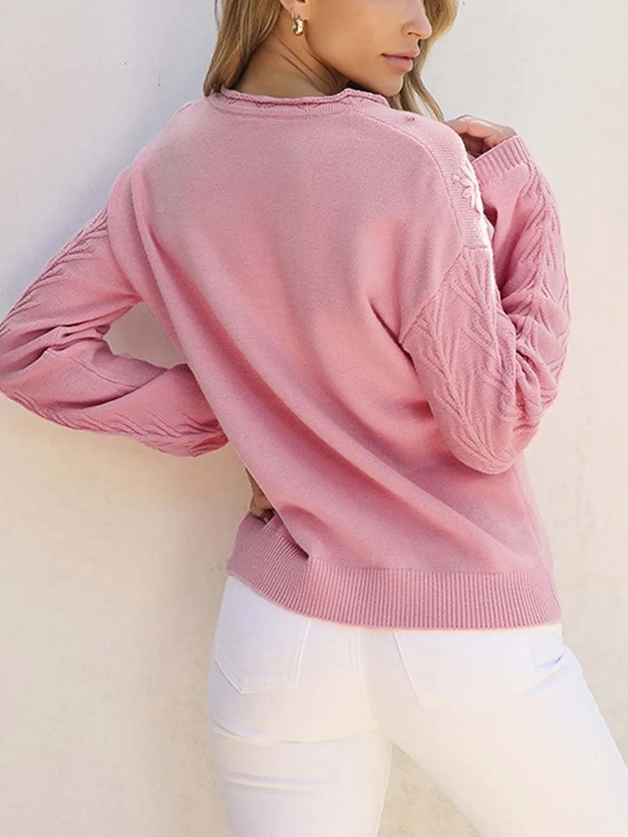 Versatile Knitted Sweater for Women with V-Neck and Floral Embroidery
