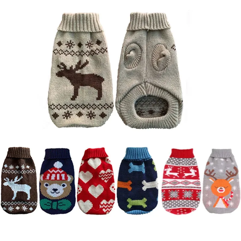 Warm Dog Sweaters for Small Medium Dogs Winter - Cute Knitted Puppy Coat - Chihuahua French Bulldog Yorkie - Animal Pattern