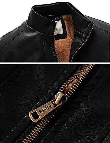 WenVen Men's Vintage Air Force Faux Leather Biker Jacket Black XL