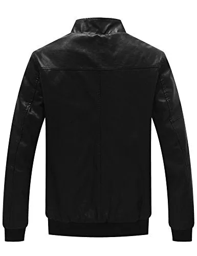 WenVen Men's Vintage Air Force Faux Leather Biker Jacket Black XL