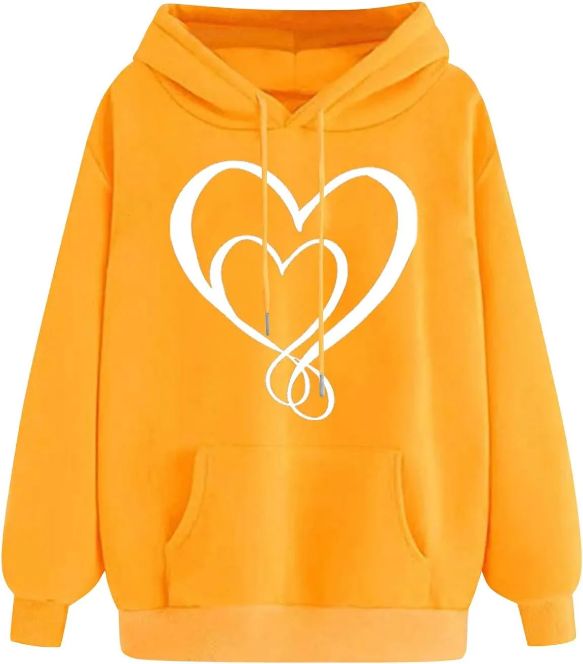 Women Heart Print Hoodie Classic Solid Graphic Oversized Pullover Valentines Day Long Sleeve Sweatshirt with Pocket