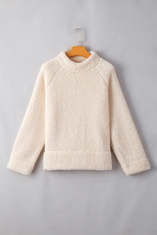 Women Solid Fleece High Neck Pullover Sweatshirt