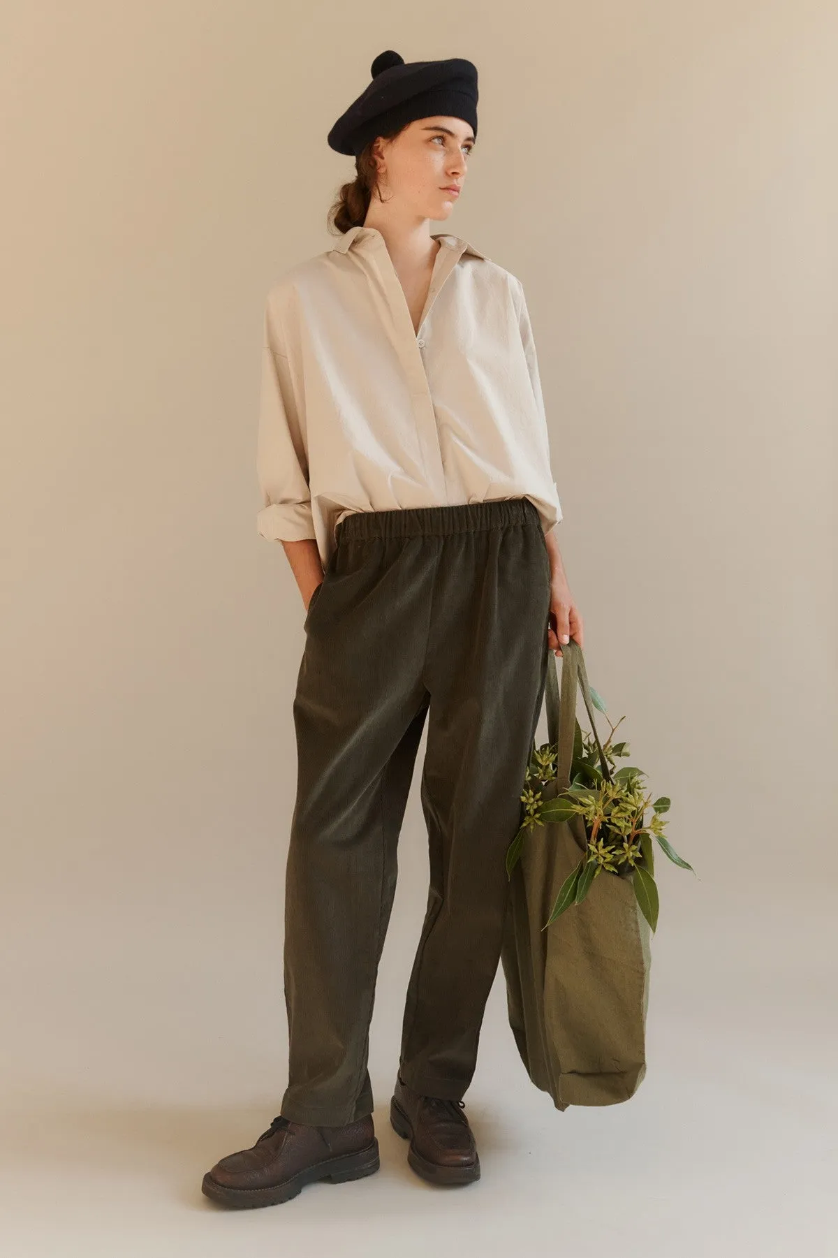 WOMEN'S COTTON TWILL A-LINE SHIRT - ECRU