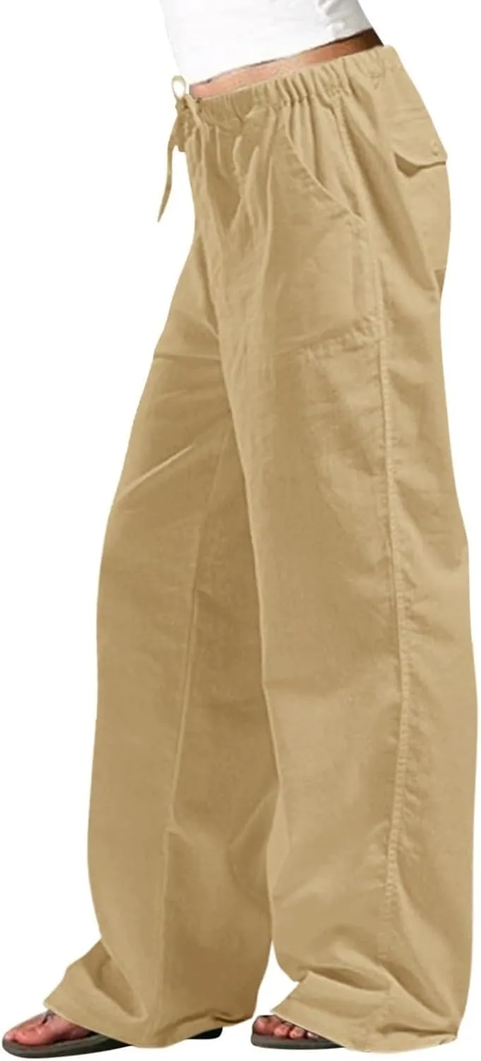 Women's Linen Palazzo Pants Summer Boho Wide Leg High Waist Casual Lounge Pant 2025 Beach Travel Vacation Trousers