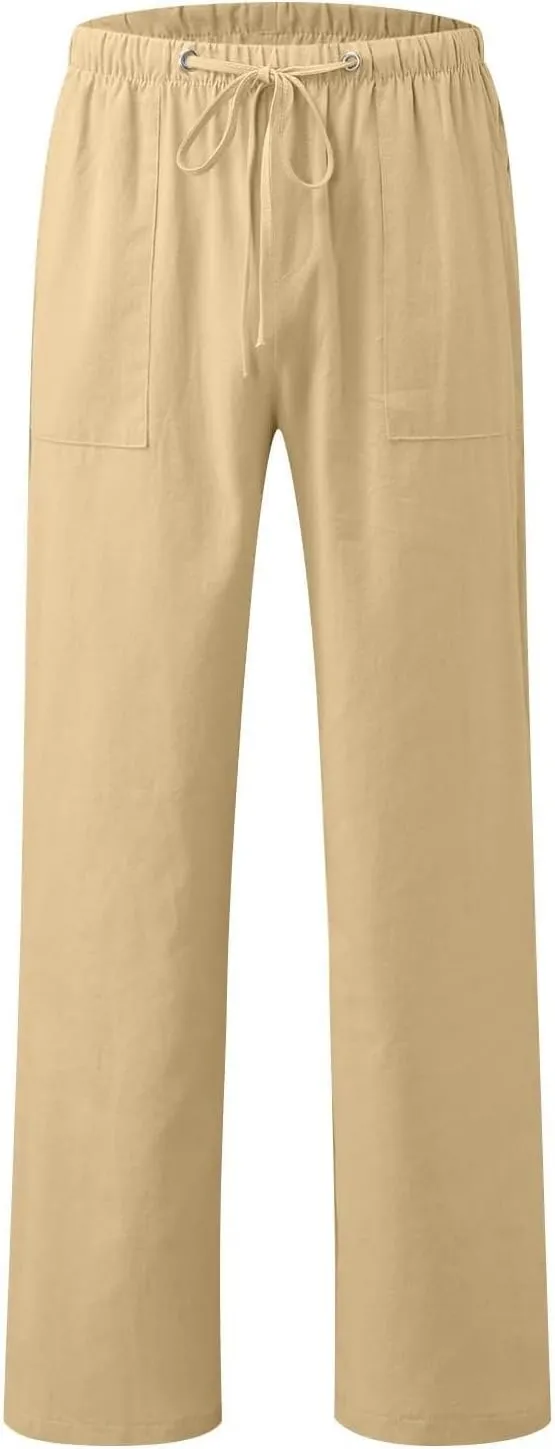 Women's Linen Palazzo Pants Summer Boho Wide Leg High Waist Casual Lounge Pant 2025 Beach Travel Vacation Trousers