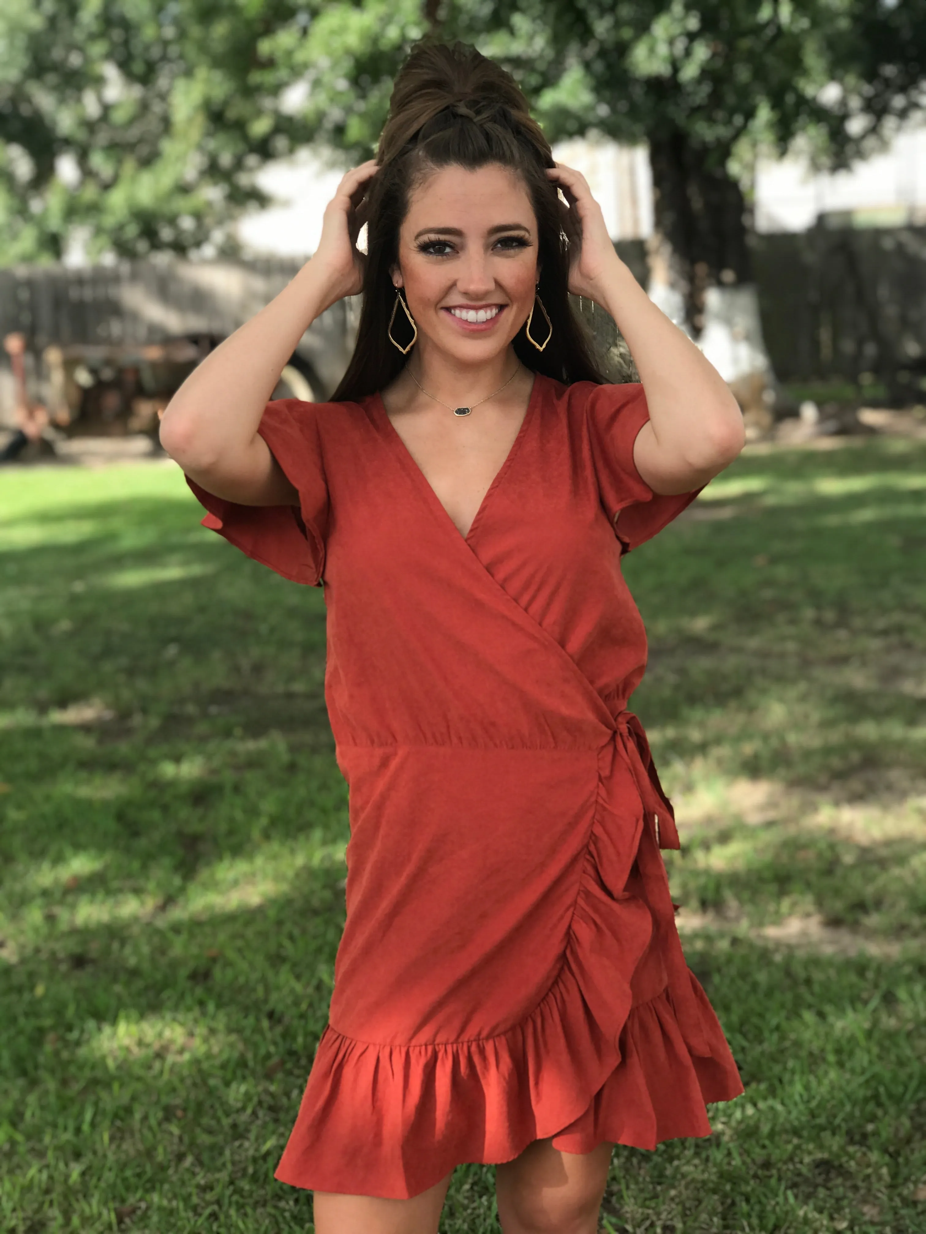 Wrapped Up In You Dress - Rust