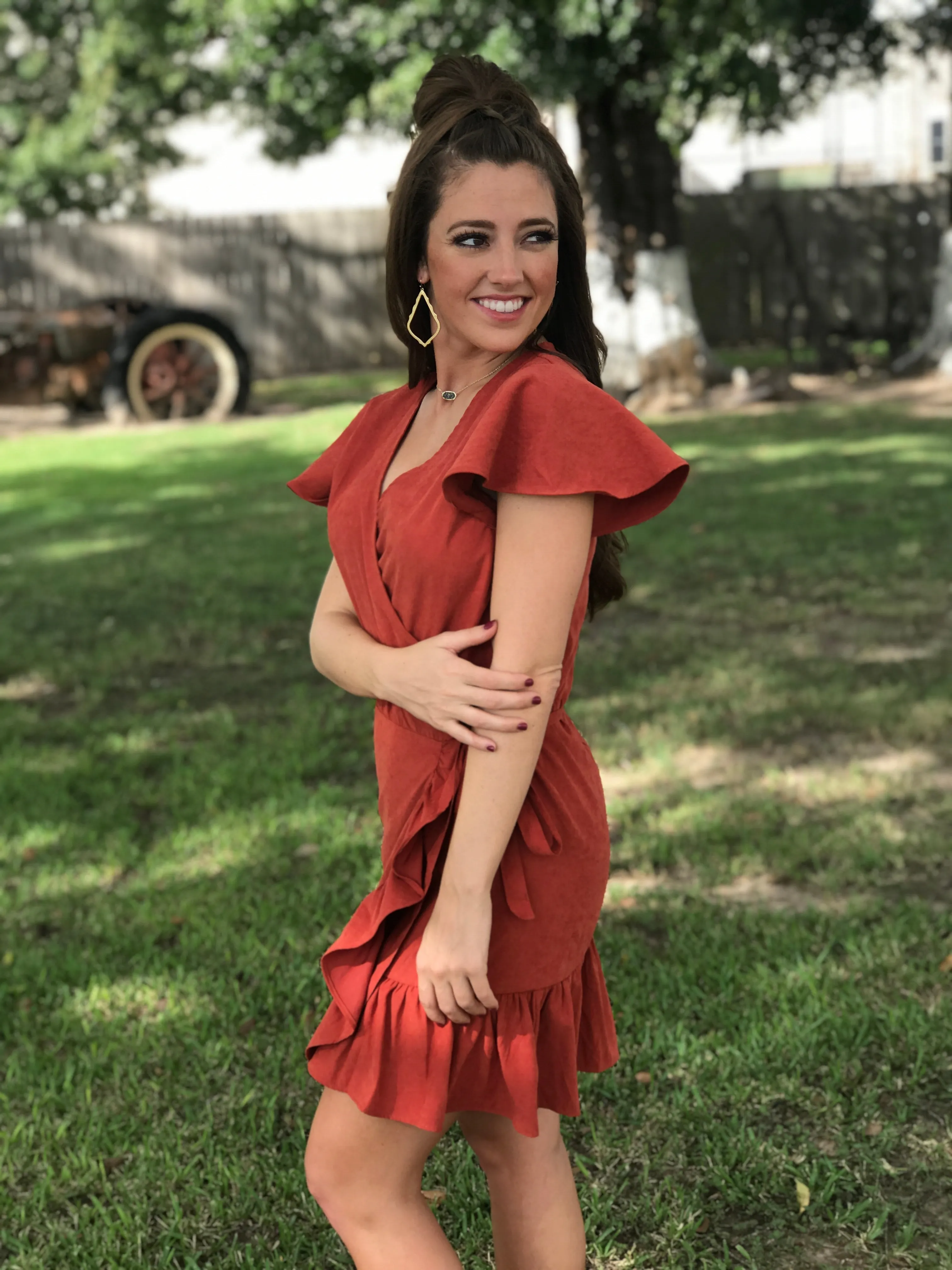 Wrapped Up In You Dress - Rust