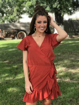 Wrapped Up In You Dress - Rust